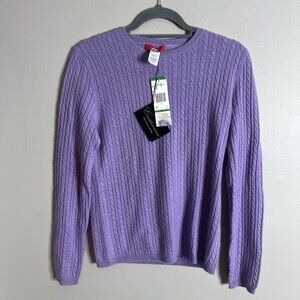 Anne Klein NEW Size Large Purple Lavender Cable Knit Cashmere Sweater